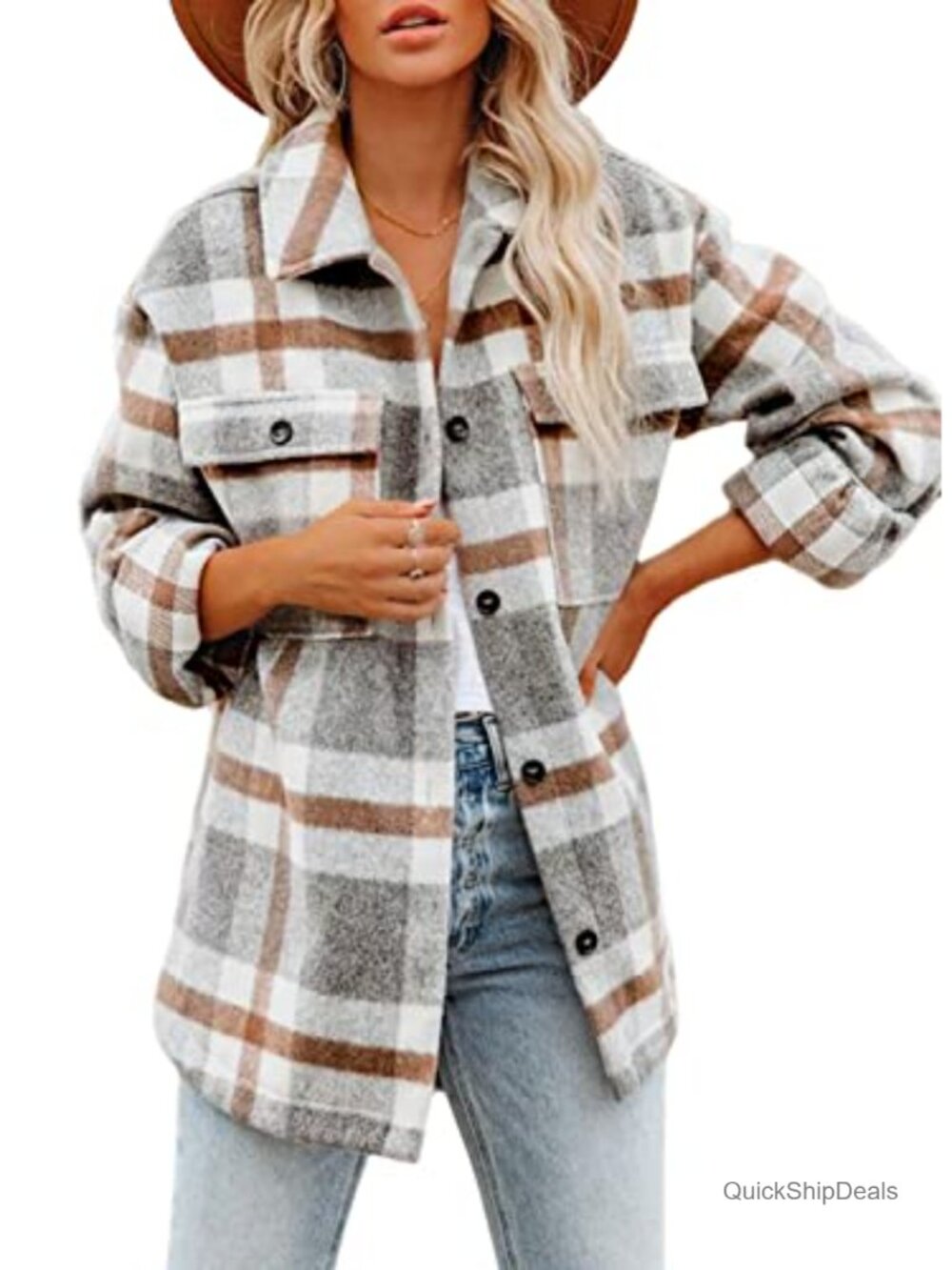 Women's Flannel Plaid Shacket Fall Button Down Shirt Jacket